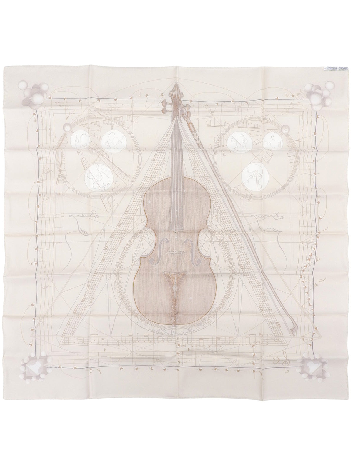 Carré 90“La Musique des Spheres”图案围巾,象牙色/棕色