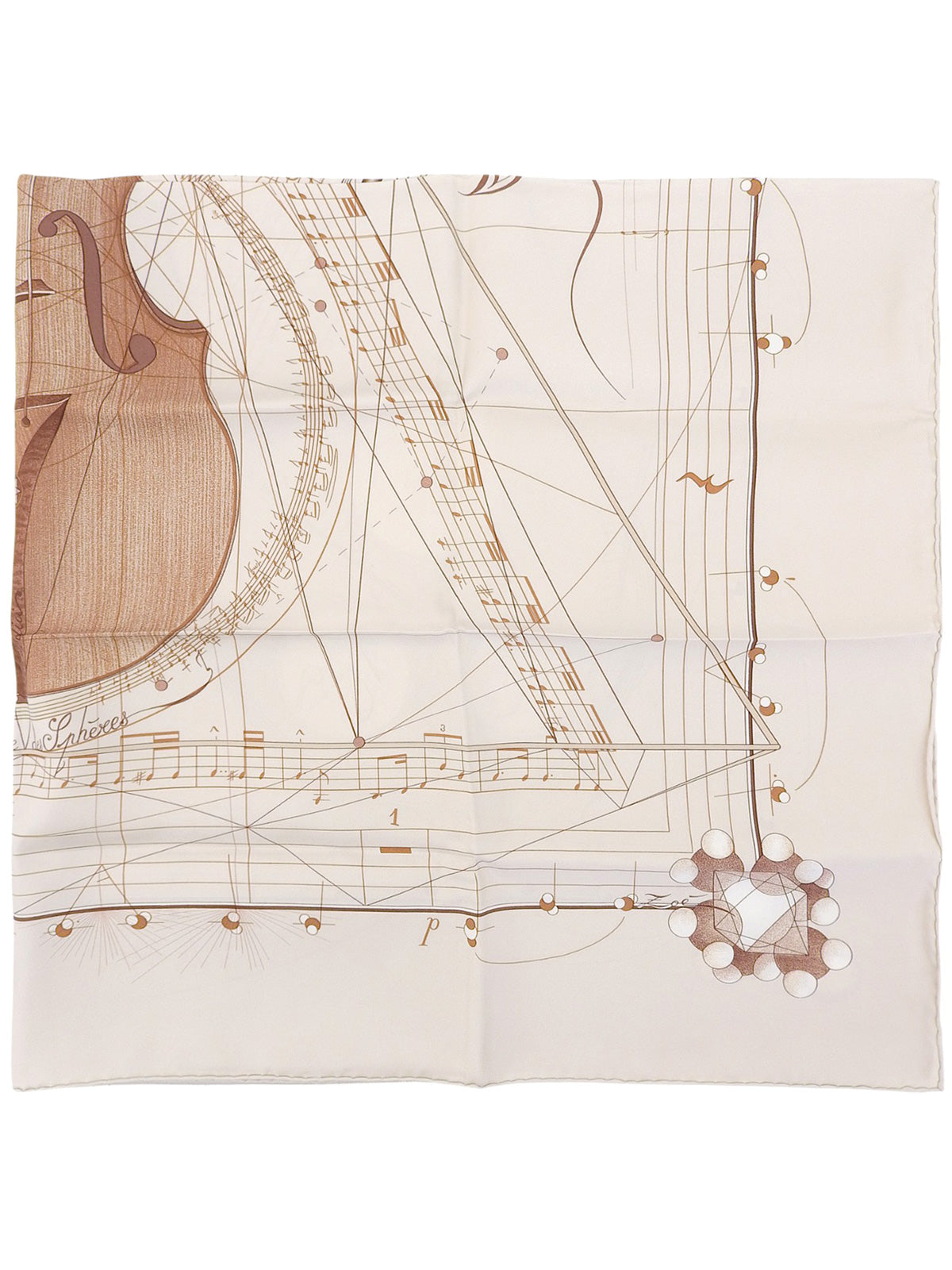 Carré 90“La Musique des Spheres”图案围巾,象牙色/棕色