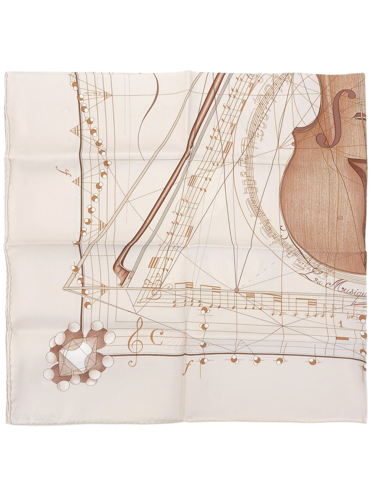 Carré 90“La Musique des Spheres”图案围巾,象牙色/棕色
