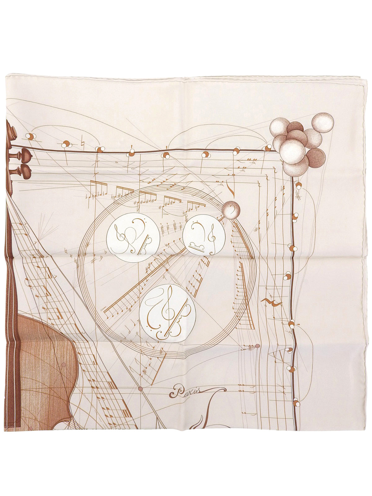 Carré 90“La Musique des Spheres”图案围巾,象牙色/棕色