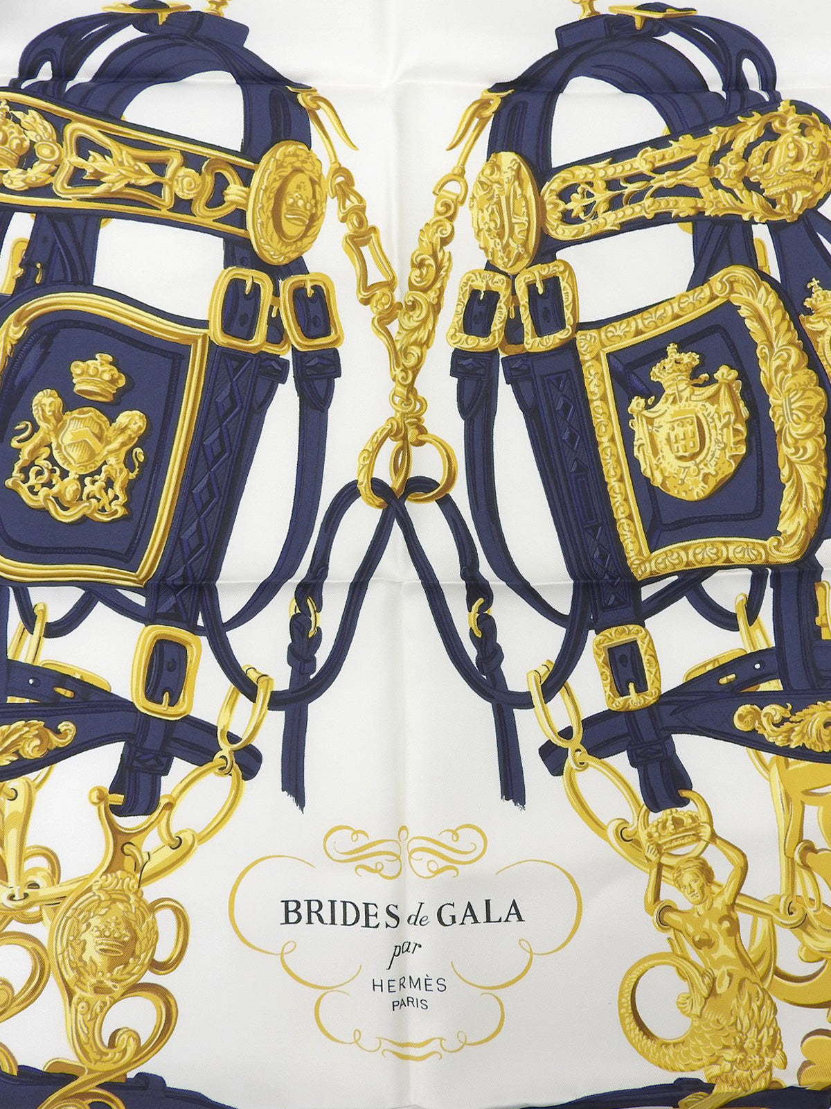 Carré 90 Brides de Gala 图案围巾海军蓝/白色