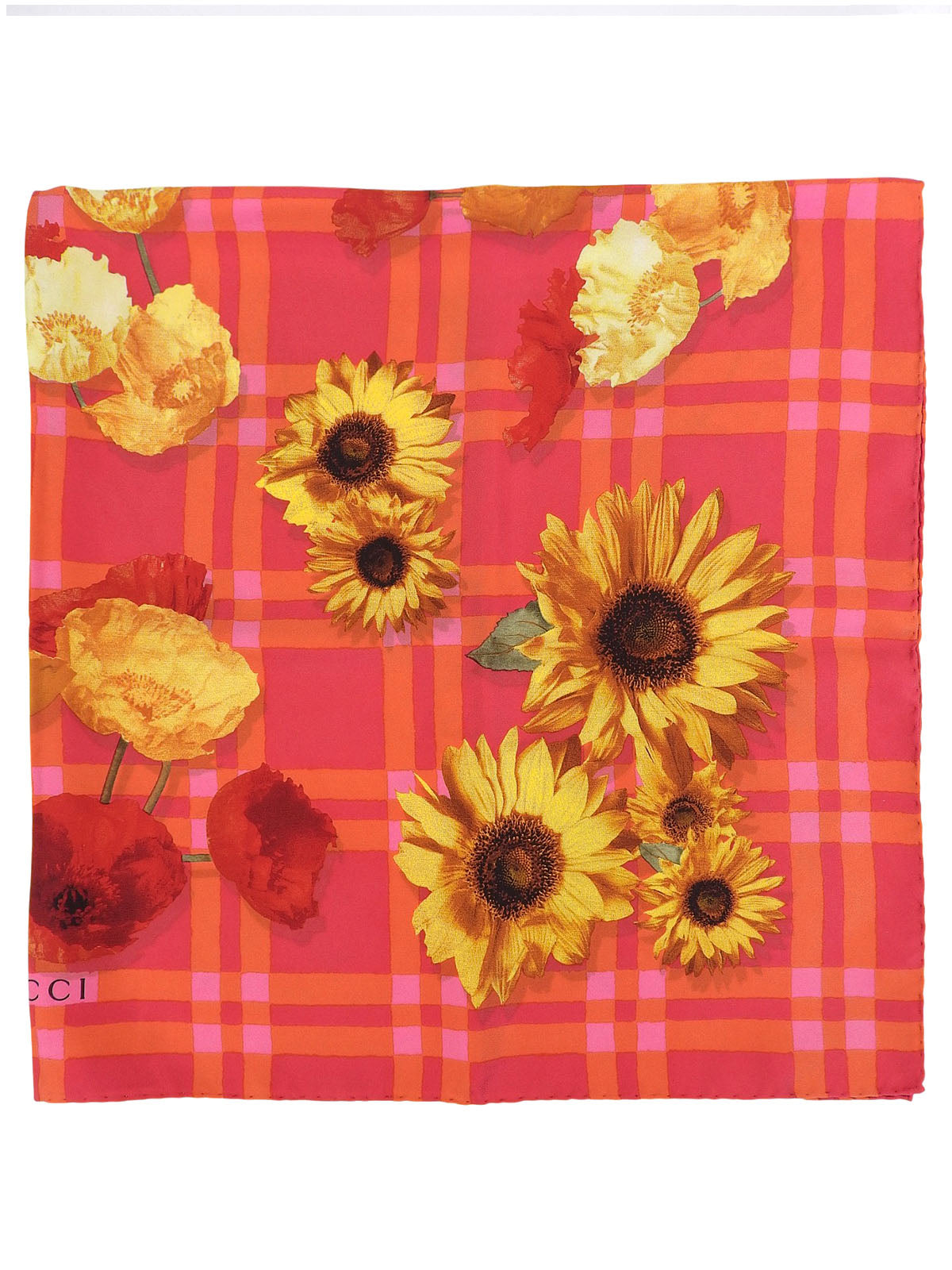 Flower Check Pattern Scarf in Pink/Orange/Multi| VINTAGE QOO TOKYO