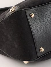 Canvas GG Pattern Sherry Line Horsebit Shoulder Bag in Black