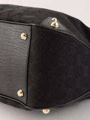 Canvas GG Pattern Sherry Line Horsebit Shoulder Bag in Black