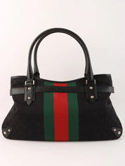 Canvas GG Pattern Sherry Line Horsebit Shoulder Bag in Black