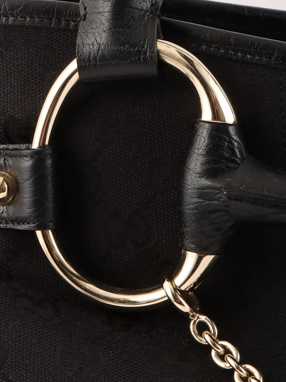 Canvas GG Pattern Sherry Line Horsebit Shoulder Bag in Black