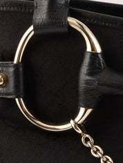 Canvas GG Pattern Sherry Line Horsebit Shoulder Bag in Black