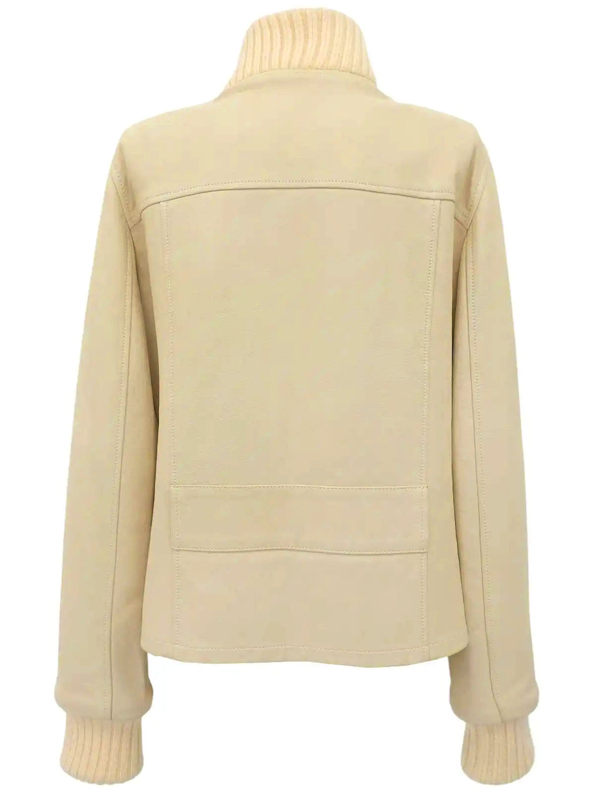 Leather logo button jacket in ivory