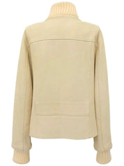 Leather logo button jacket in ivory
