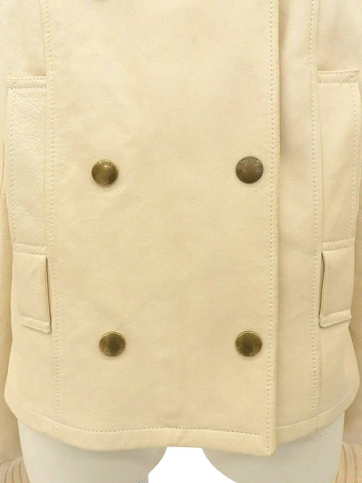 Leather logo button jacket in ivory