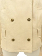 Leather logo button jacket in ivory
