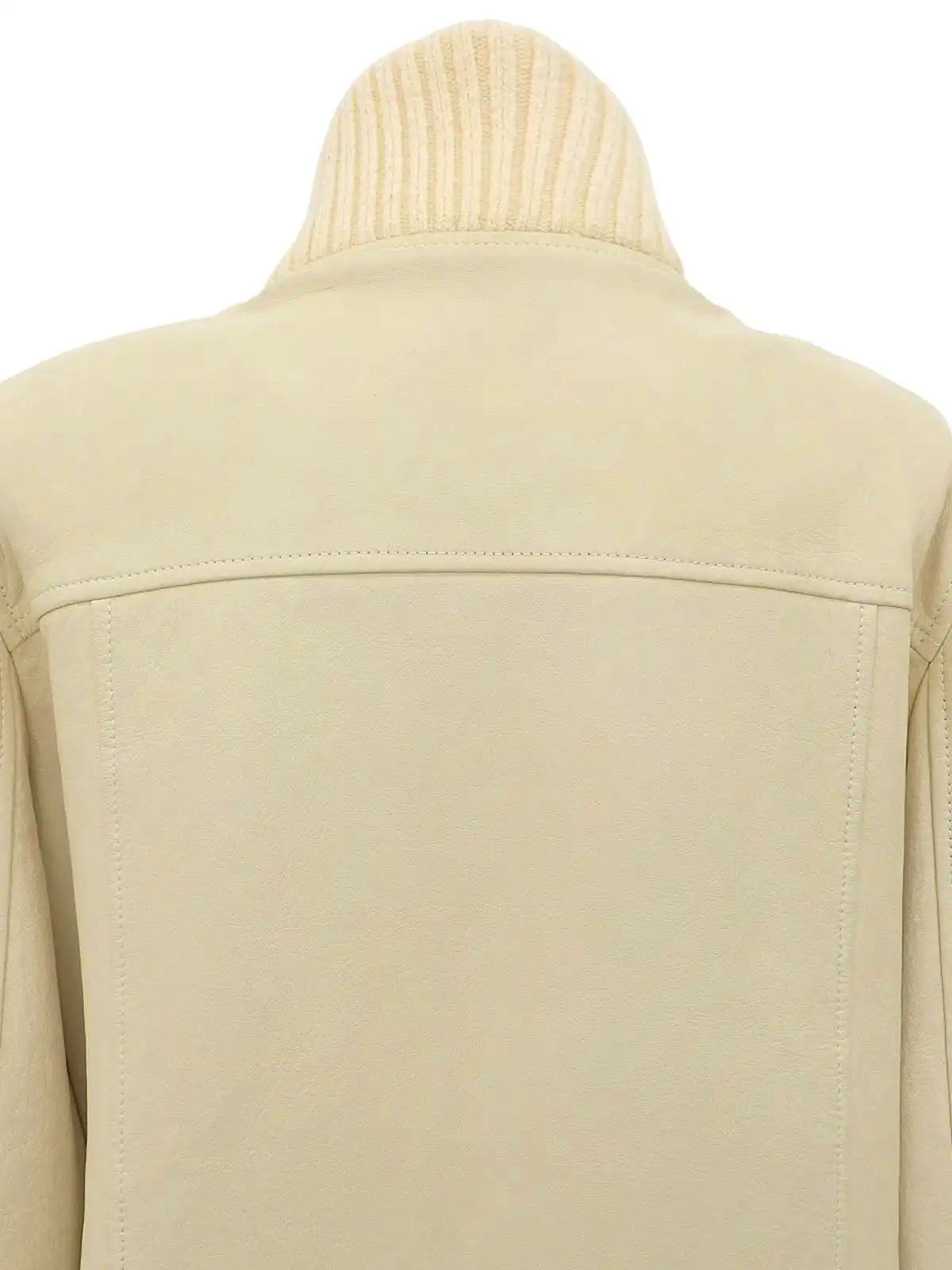 Leather logo button jacket in ivory