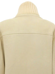 Leather logo button jacket in ivory