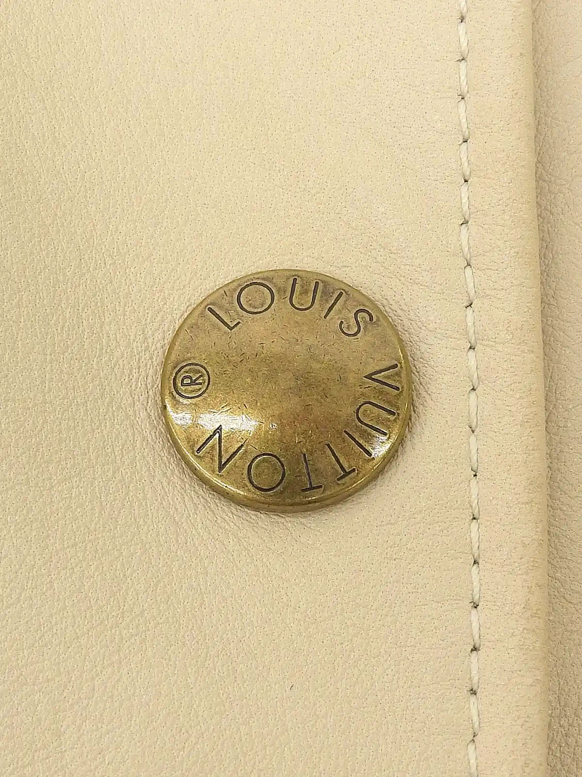 Leather logo button jacket in ivory