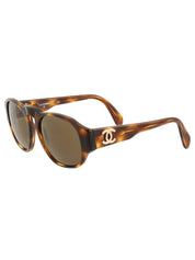 Brown Marble Pattern Side CC Logo Plate Sunglasses, Brown