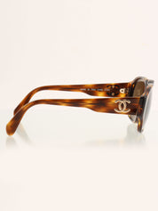 Brown Marble Pattern Side CC Logo Plate Sunglasses, Brown