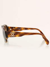 Brown Marble Pattern Side CC Logo Plate Sunglasses, Brown