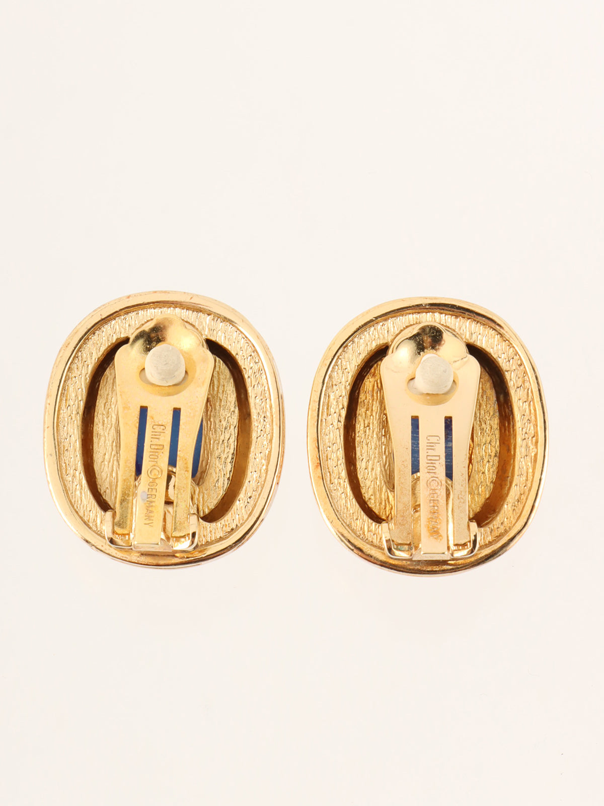 石质椭圆形耳环 金色/蓝色