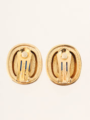 石质椭圆形耳环 金色/蓝色