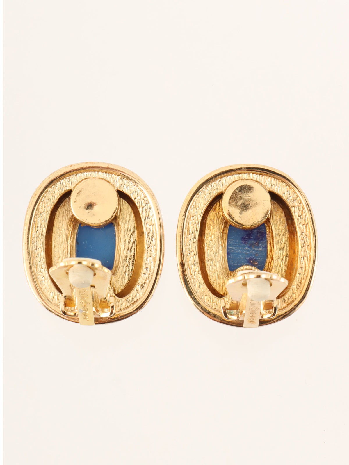 石质椭圆形耳环 金色/蓝色