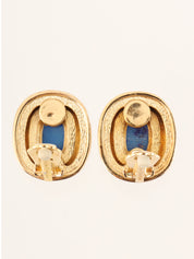 石质椭圆形耳环 金色/蓝色