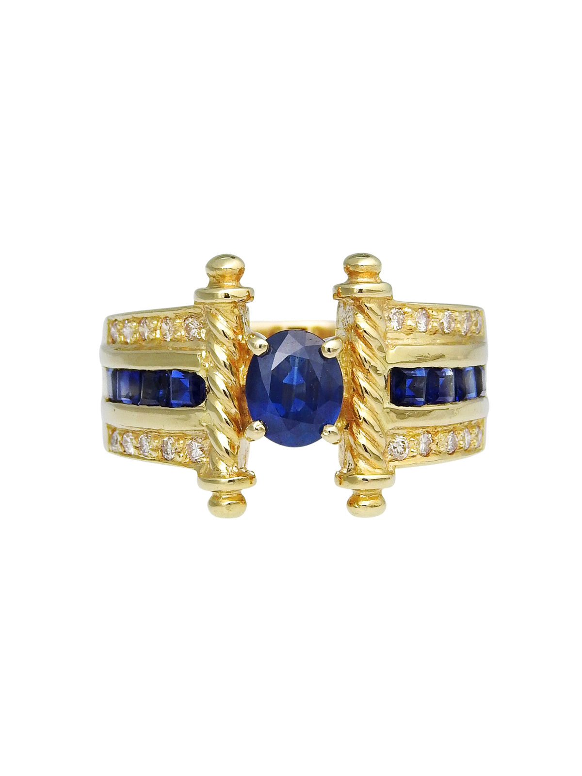 18K Sapphire and Diamond Design Ring in Gold/Blue