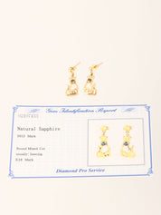 18K Sapphire Cat Motif Earrings in Gold/Blue