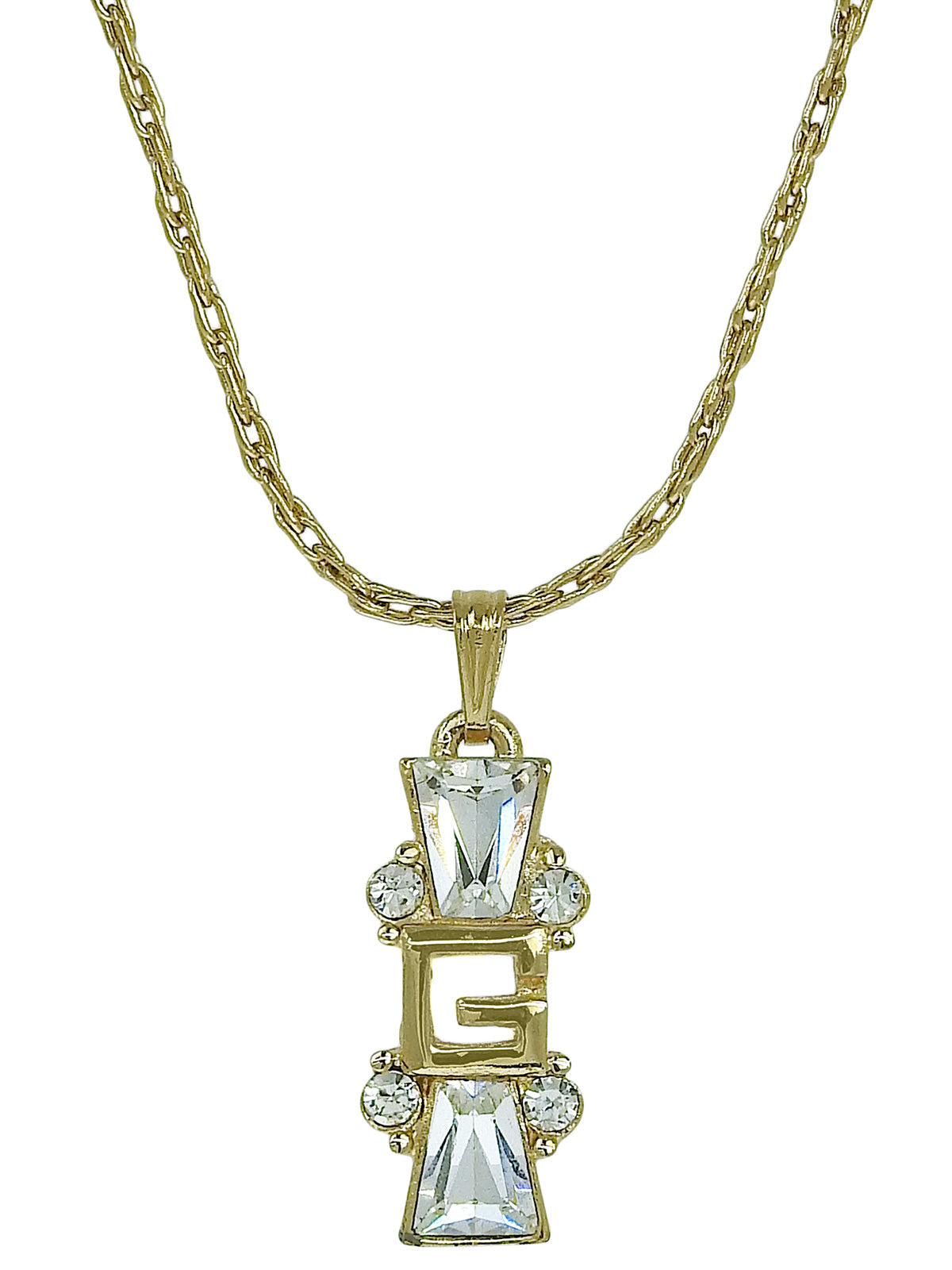 ラインストーンロゴプレートネックレス ゴールド