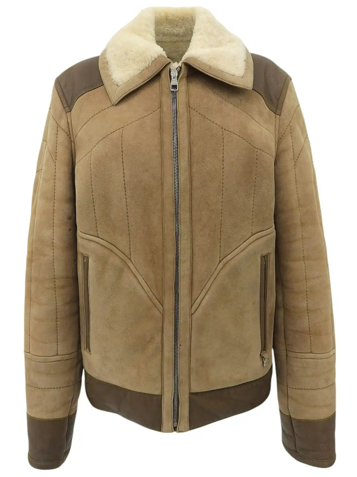 Logo Plate Mouton Jacket in Beige
