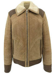 Logo Plate Mouton Jacket in Beige