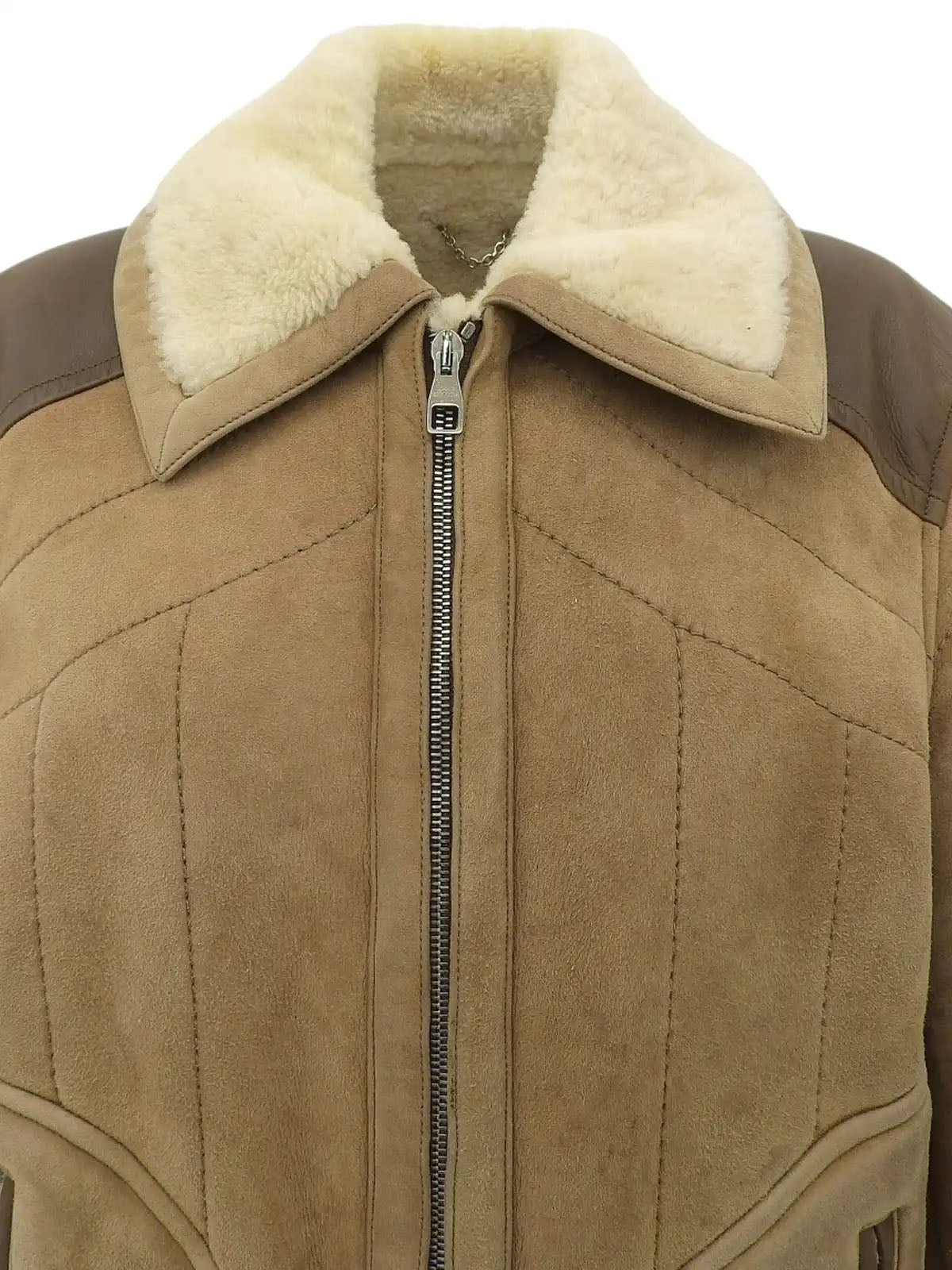 Logo Plate Mouton Jacket in Beige