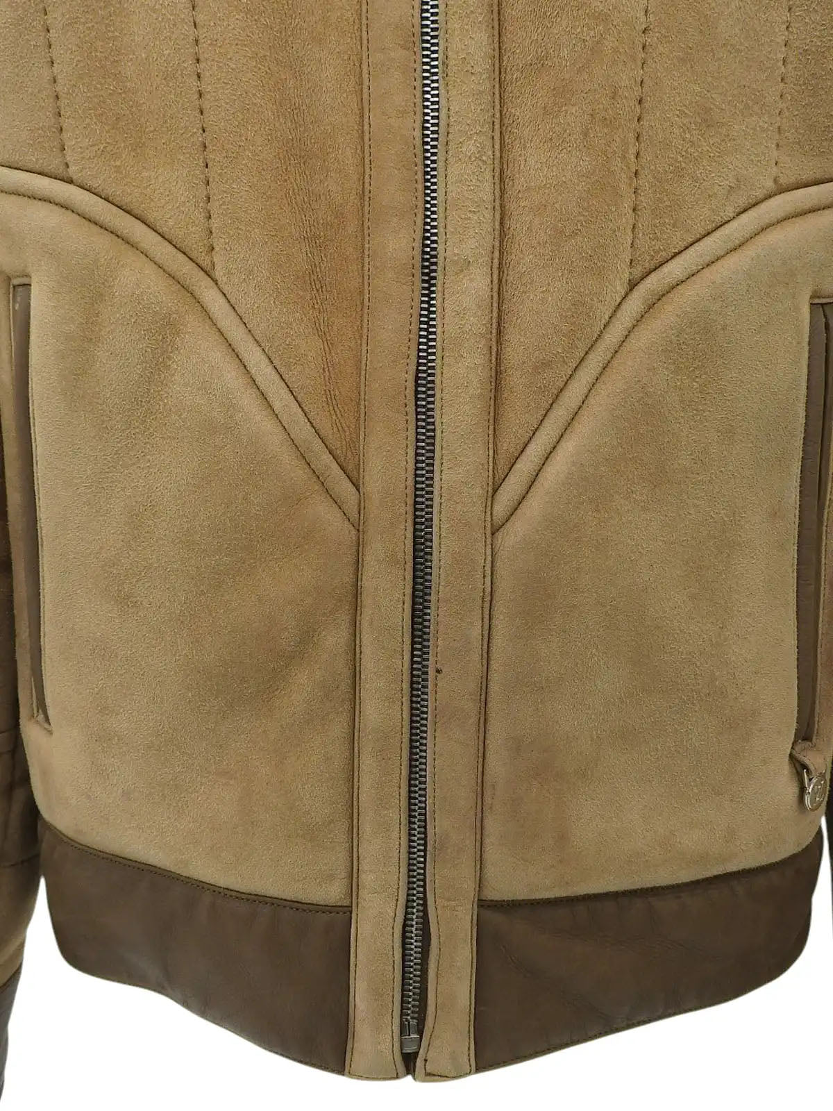 Logo Plate Mouton Jacket in Beige