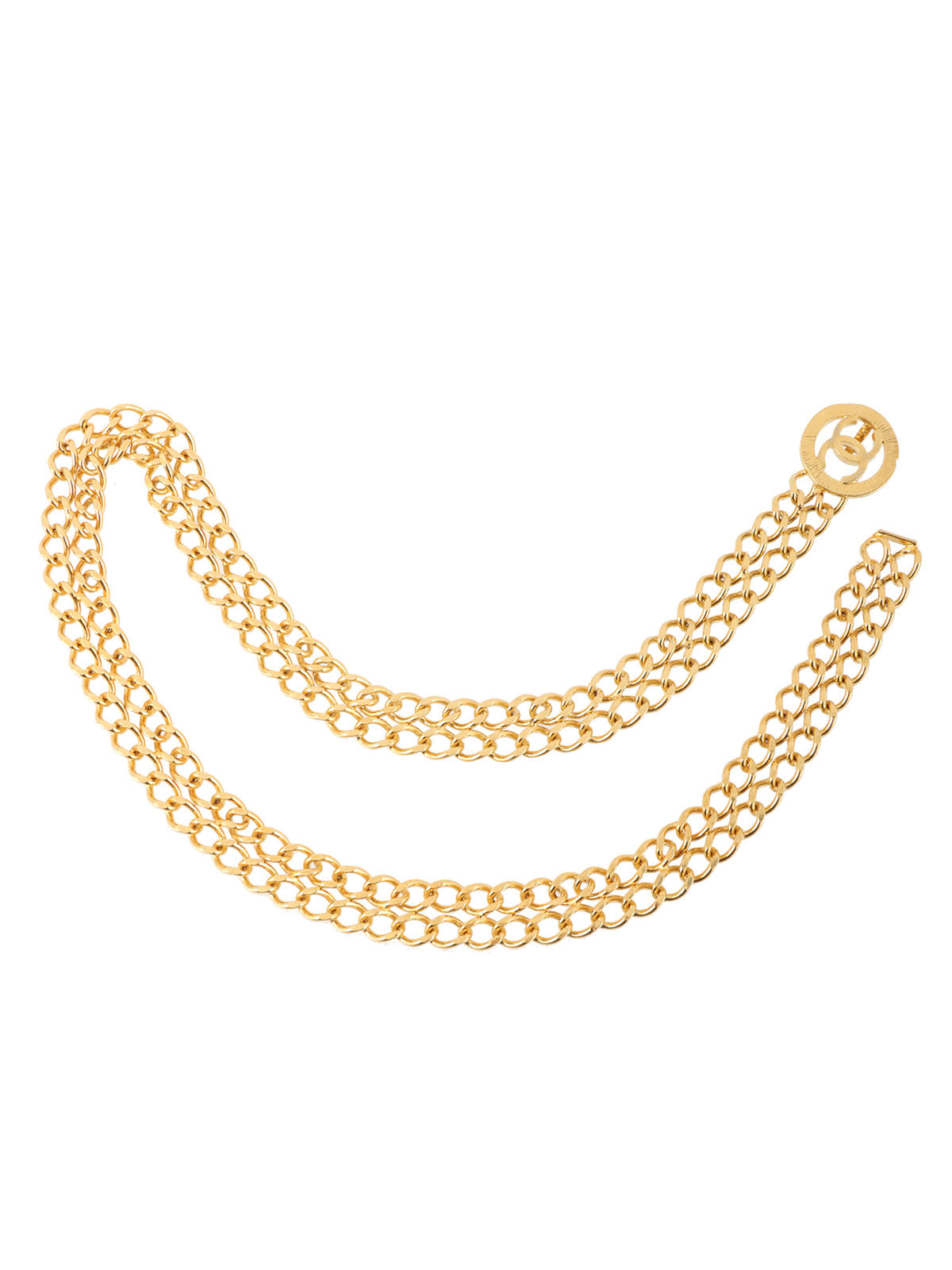 Round CC Mark Plate Chain Belt Gold