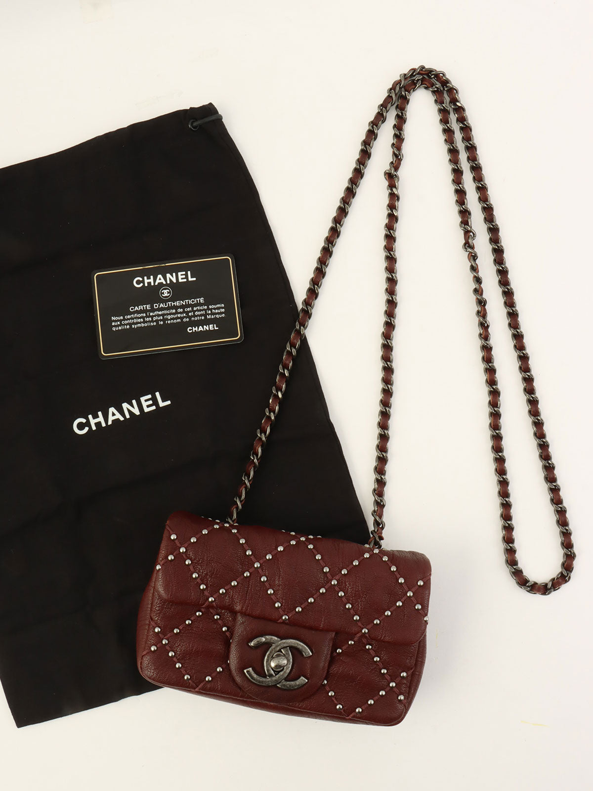 2014 Made Studs CC Turn Lock Chain Bag Mini Bordeaux