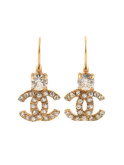 2002 Rhinestone CC Mark Earrings, Gold