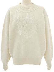 Logo Embroidered Long Sleeve Knit Sweater in Ivory