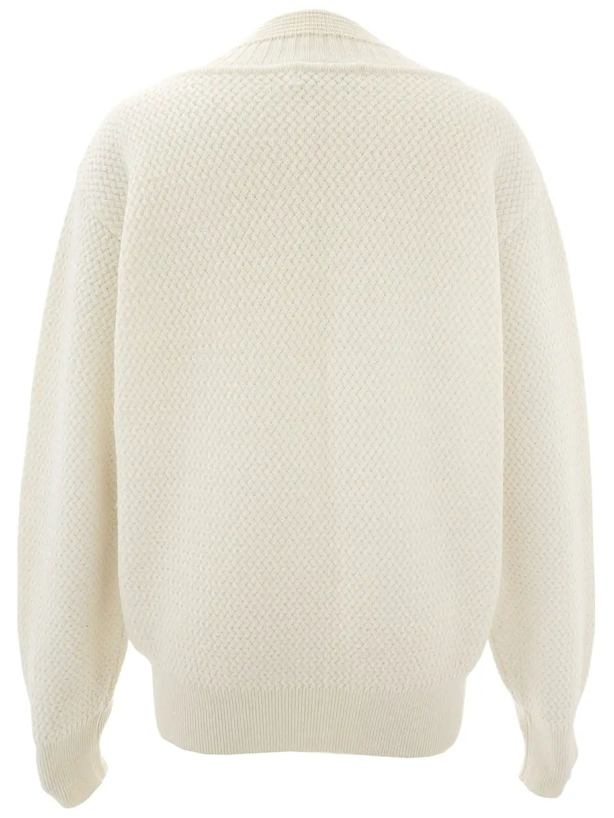 Logo Embroidered Long Sleeve Knit Sweater in Ivory