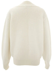 Logo Embroidered Long Sleeve Knit Sweater in Ivory