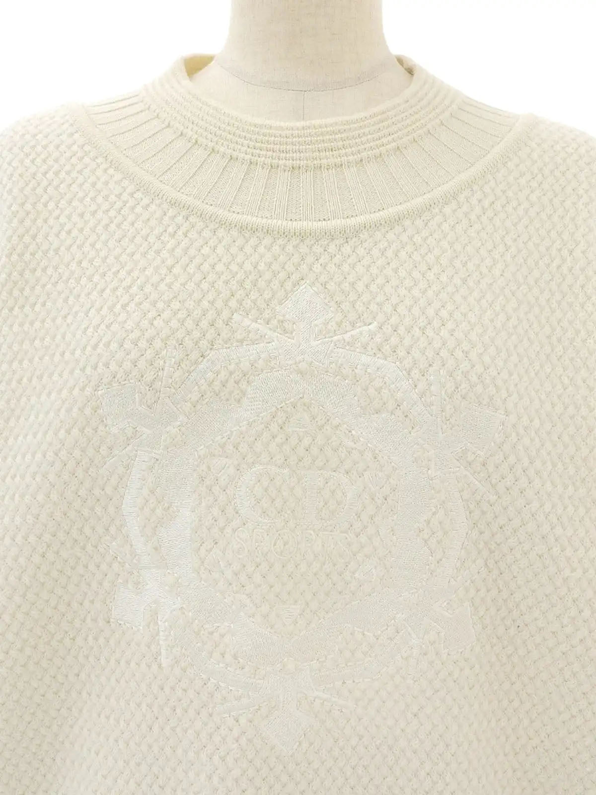 Logo Embroidered Long Sleeve Knit Sweater in Ivory
