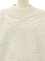 Logo Embroidered Long Sleeve Knit Sweater in Ivory