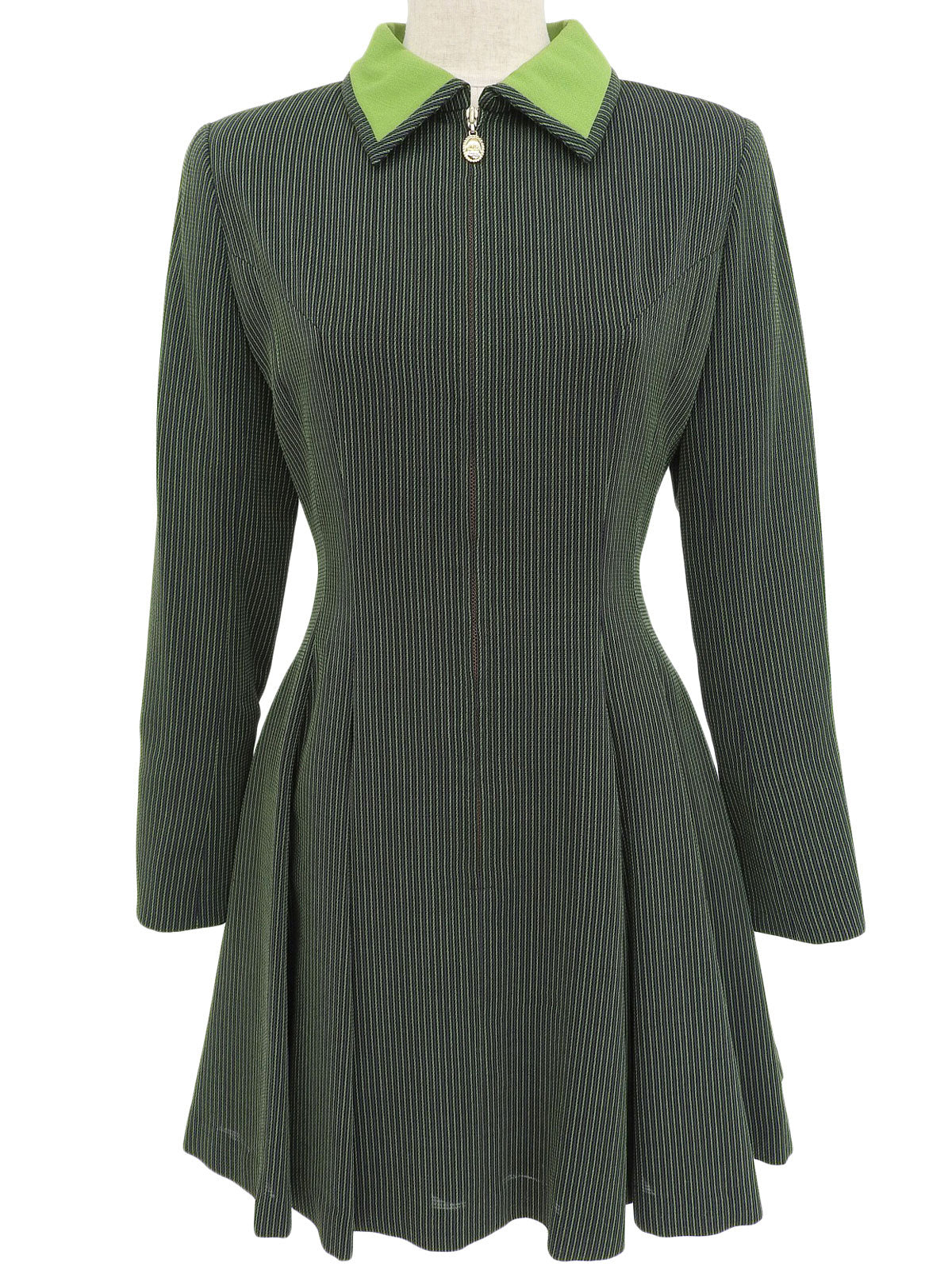 Wool Stripe Pattern Dress in Black/Green| VINTAGE QOO TOKYO