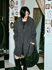 Grey wool logo button long coat