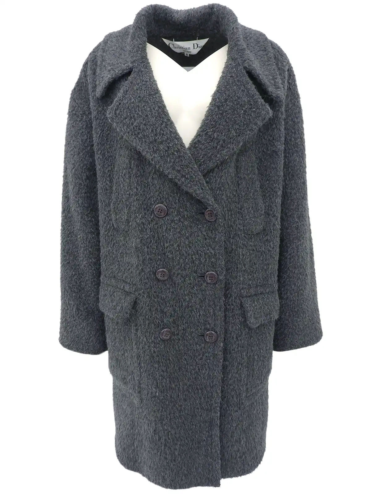Grey wool logo button long coat