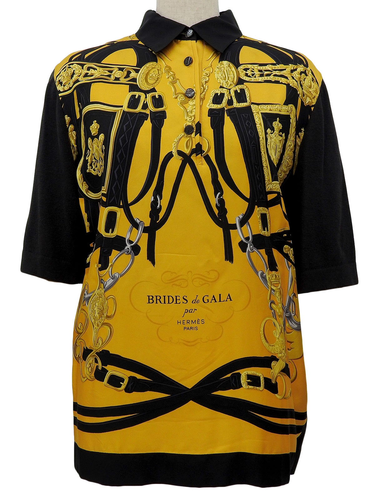 LEONARD SPORT　美品スカーフ柄ゴールドラインカラーデザインポロシャツ LEONARD SPORT 美品スカーフ柄ゴールドラインカラーデザイン