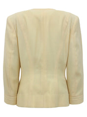 碎花纽扣链条设计无领夹克奶油黄色