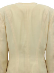 碎花纽扣链条设计无领夹克奶油黄色