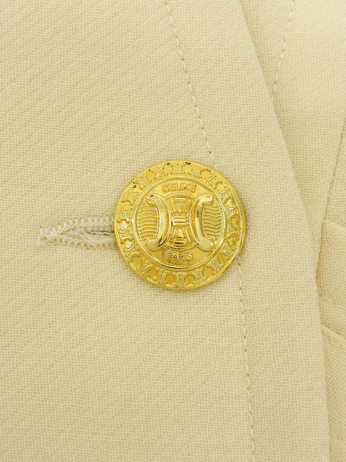 碎花纽扣链条设计无领夹克奶油黄色