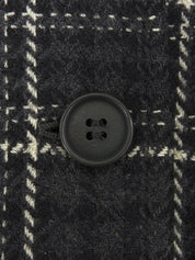 Check pattern double-breasted jacket in charcoal gray, white, and black