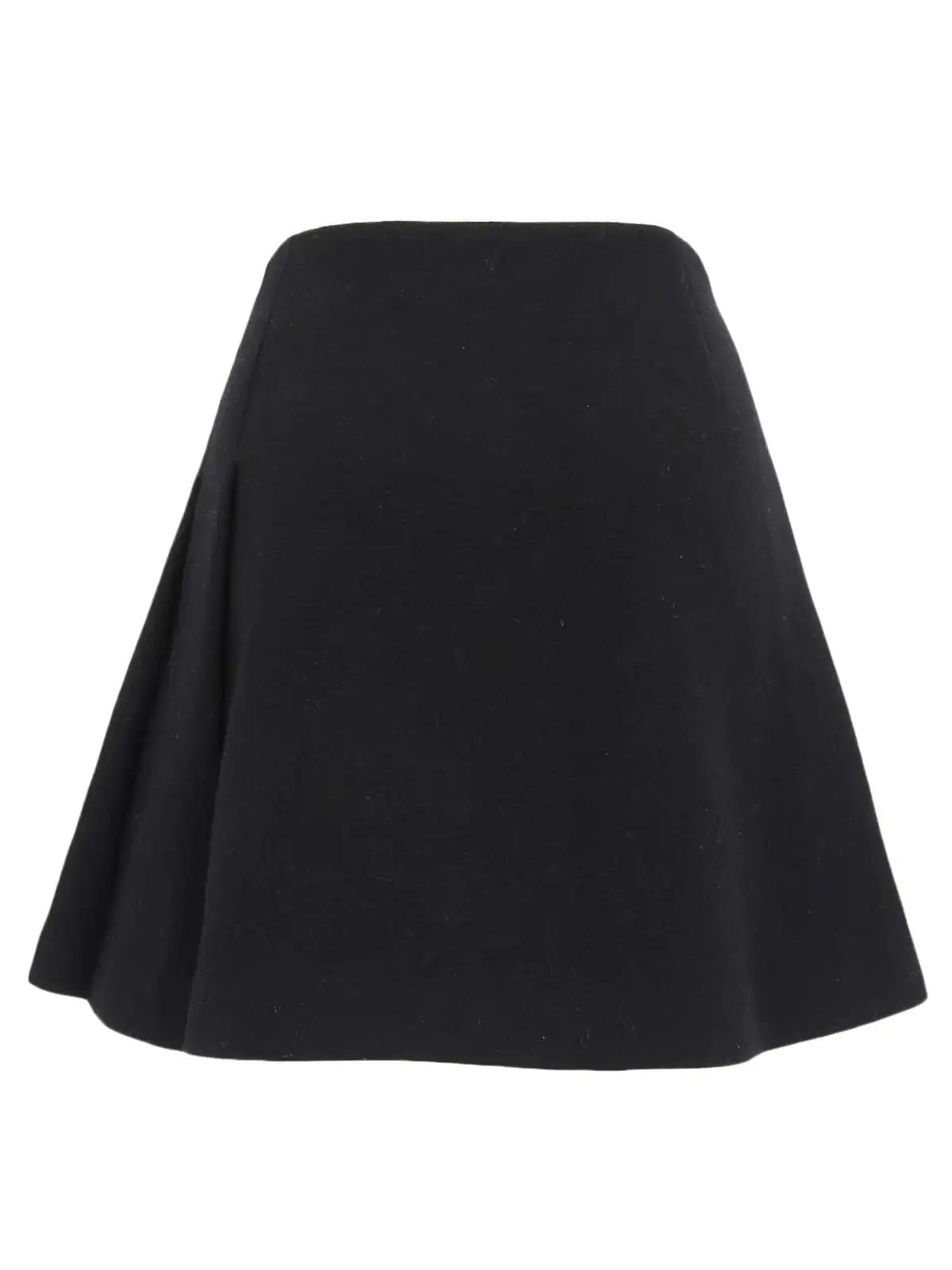 Wool Logo Embroidered Toggle Button Mini Skirt in Black