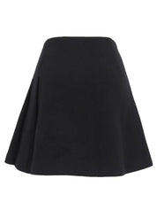 Wool Logo Embroidered Toggle Button Mini Skirt in Black
